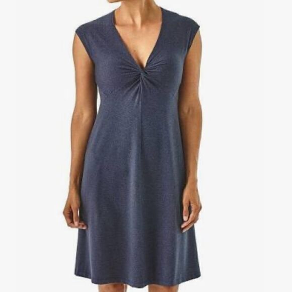 NWT Patagonia Seabrook Bandha Dress Navy Blue S Casual Quick Dry Sun V Neck - Picture 1 of 7